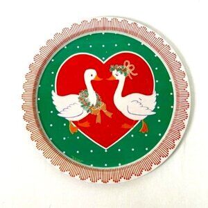 Vtg Christmas Geese Metal Tin Serving Tray Platter 1987 Retro
